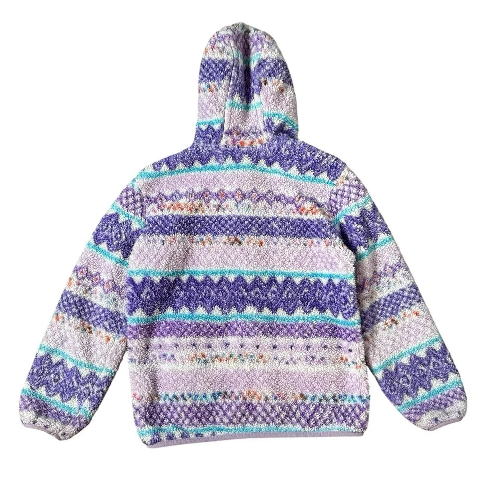Eddie Bauer Kids Quest Plush Fleece Hooded Jacket Girls Size M Purple Fair Isle